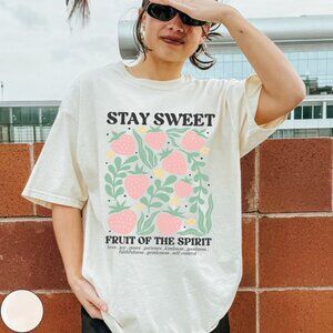Boho Christian Strawberry Shirt Fruits of the Spirit Bible Verse Shirt Retro 256